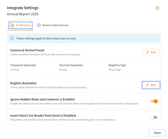 Integrate Settings 2